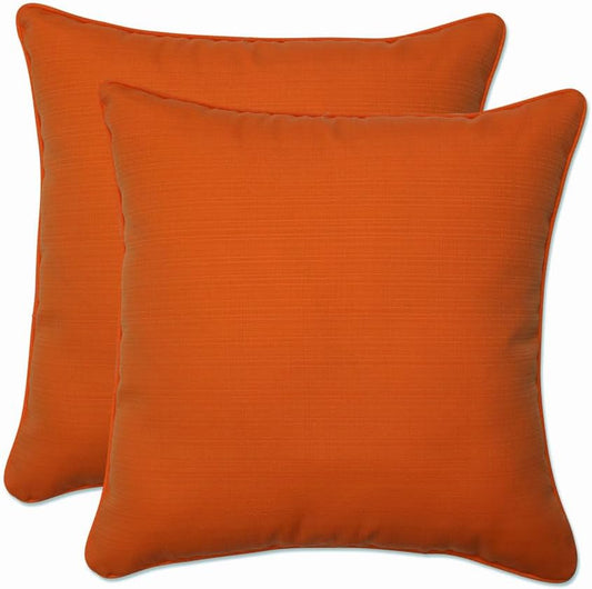 Pompeii Solid Indoor/Outdoor Throw Pillow Plush Fill, Weather and Fade Resistant, Throw - 18.5" X 18.5", Orange, 2 Count