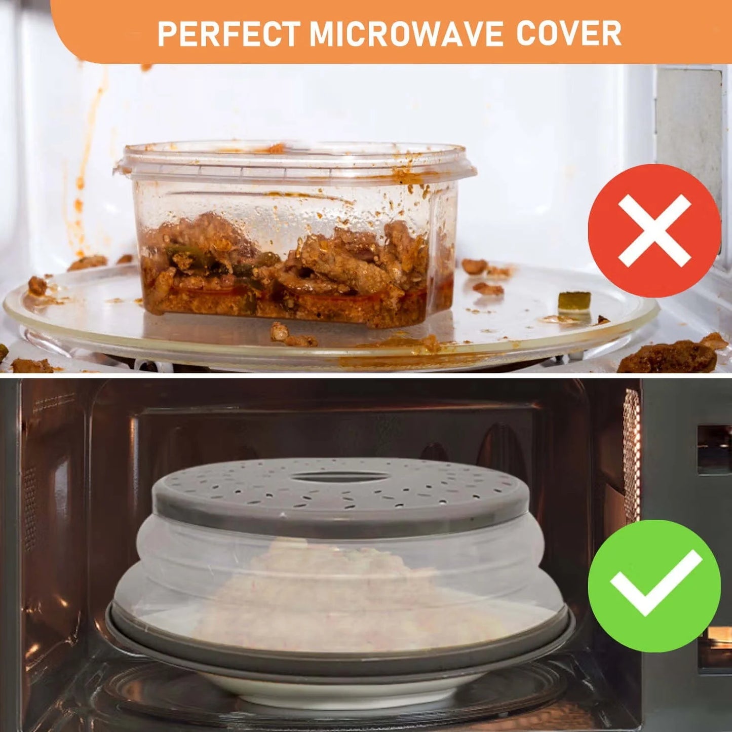 Vented Collapsible Microwave Splatter Cover for Food,Kitchen Dish Bowl Plate Lid Can Be Hung,Dishwasher-Safe,Fruit Drainer Basket,Bpa-Free Silicone & Plastic,Grey