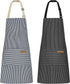 2 Pack Kitchen Cooking Aprons, Adjustable Bib Soft Chef Apron with 2 Pockets for Men Women(Black/Brown Stripes)