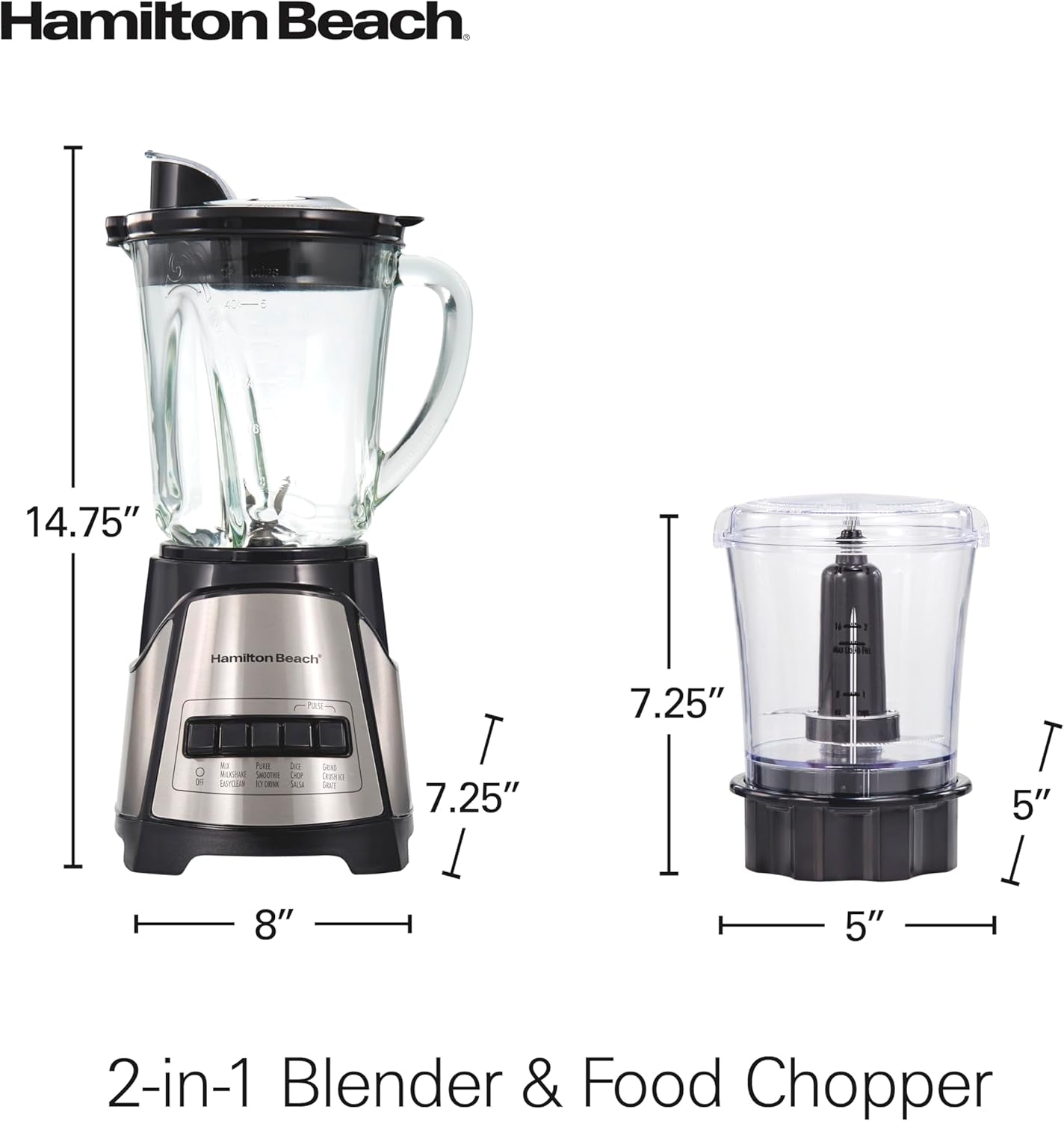 Power Elite Blender for Shakes and Smoothies with 3-Cup Vegetable Chopper Mini Food Processor, 40Oz Glass Jar, 12 Functions for Puree, Ice Crush, Black and Stainless Steel (58149)