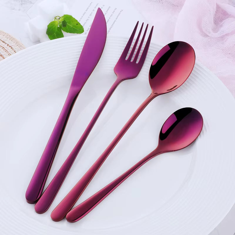 4Pcs Luxury 304 Stainless Steel Tableware Set Silverware Fork Spoon Knife Travel Cutlery Set Gold Portable Camping Flatware Set