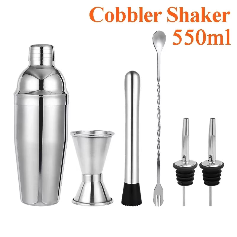 Stainless Steel Cocktail Shaker Set Mixer Bartender Kit Cobbler Boston Shaker Bars Set Tools Jigger Mixer Muddler Pourer Spoon