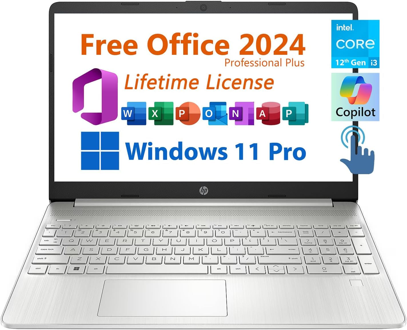 15.6" Business Laptop, Free Microsoft Office 2024 Lifetime License, Copilot AI Chat, HD Touchscreen Display, Intel 6-Core I3-1215U 4.4 Ghz, 16GB RAM, 1TB SSD, Long Battery Life, Windows 11 Pro