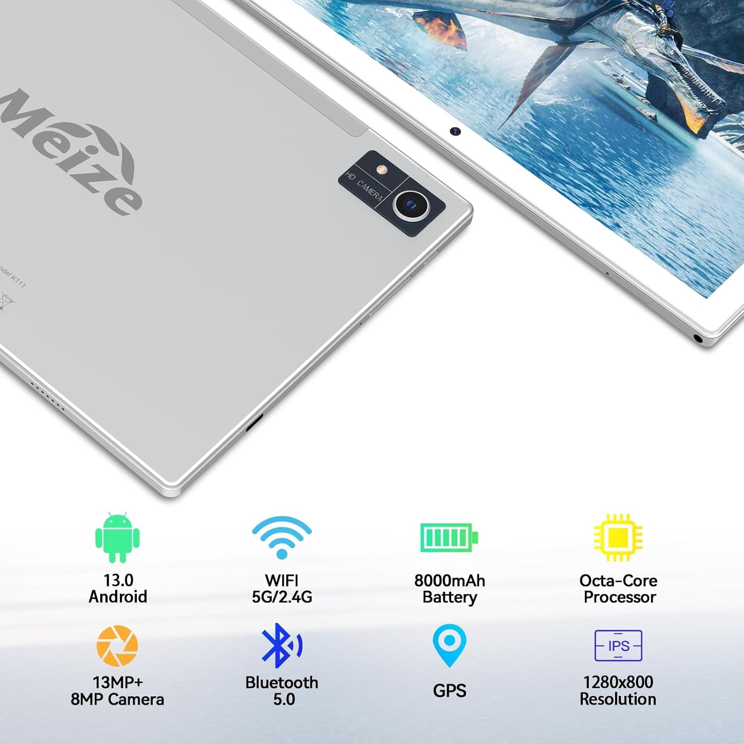 Latest Android 13 Tablet, Octa-Core Processor+128Gb+16(8+8 Expand) GB, 10.1 Inch Tablet with 8000Mah Battery, 1280X800 HD Screen, 5G Wifi, 21MP Camera, Tablet with Keyboard, Bluetooth, Mouse, Case.