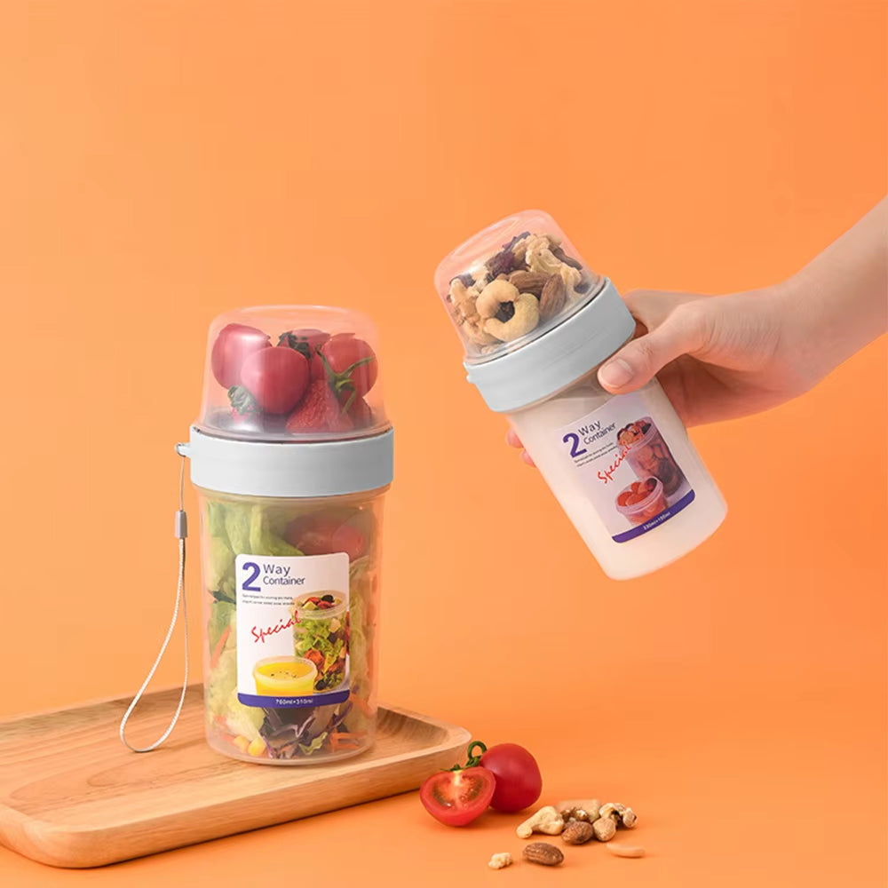 2Layer Yogurt Salad Sealed Box Portable Lunch Bowl for Cereals Snack Sealed Jars Fruit Bentotuppers Food Nut Yogurt Bowl Cup 1PC