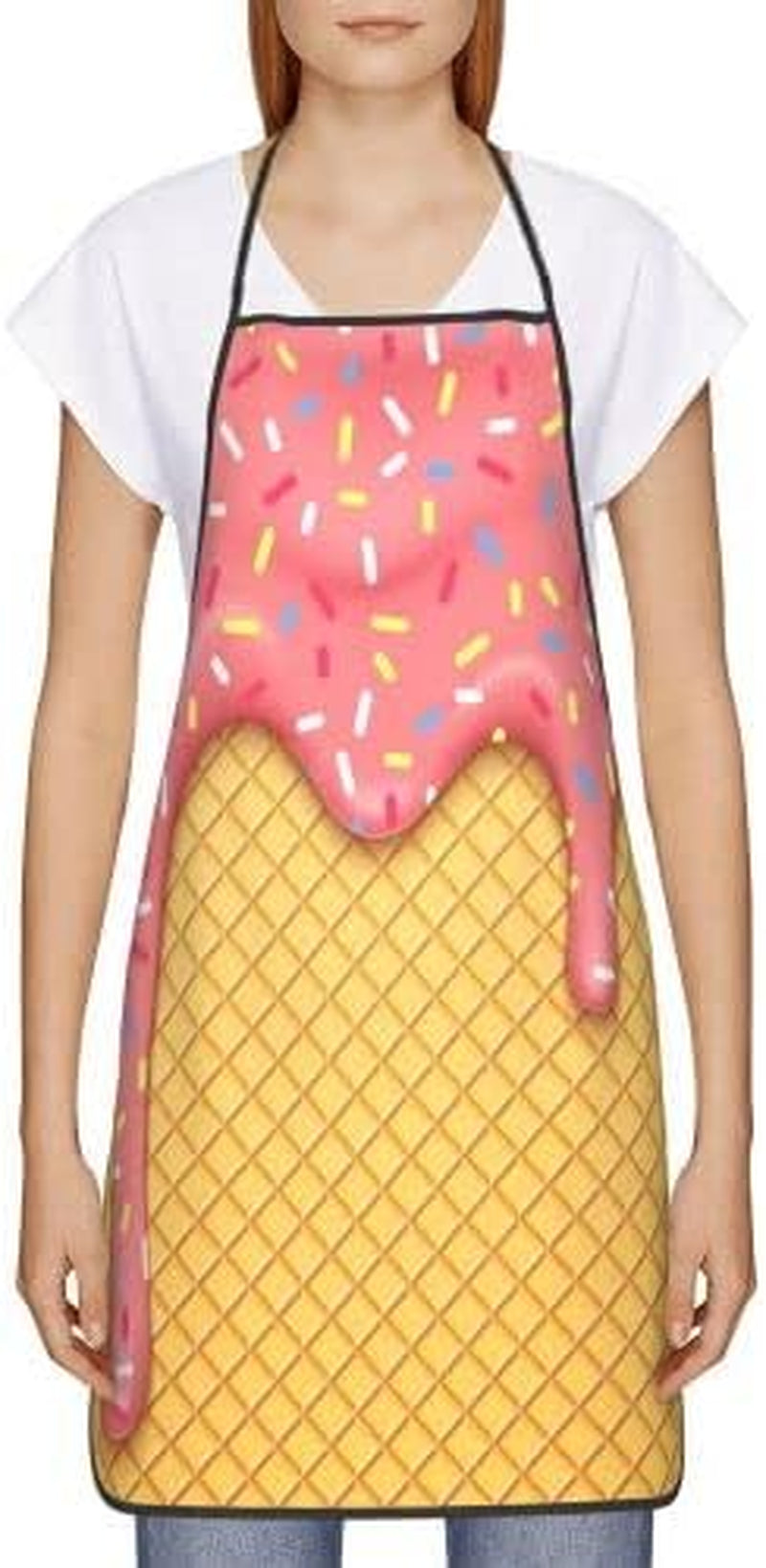 Ice Cream Waffle Cherry Flavor Yummy Summer Dessert Apron Theme Cooking Chef Work Shop Women Men Adult Girl Kid Weavers Baking Decorations Painting Bbq Grilling Kitchen Accessories Party Supplies