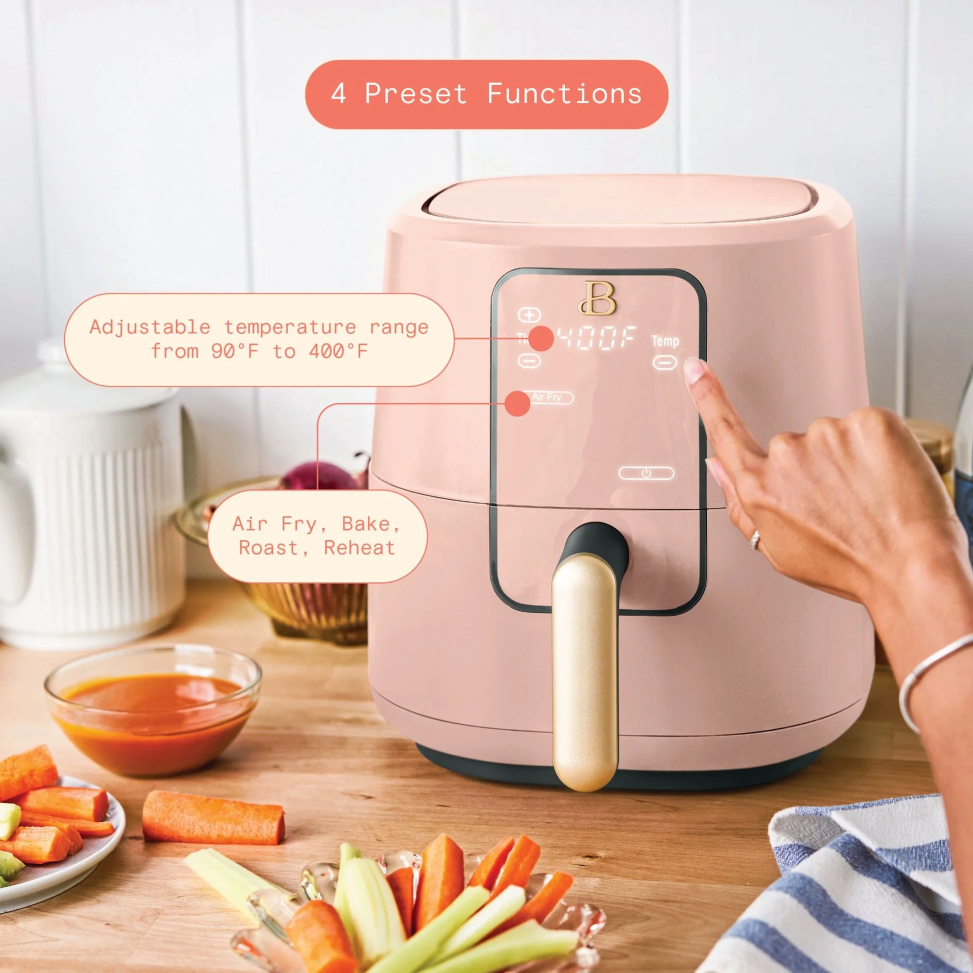 3 Qt Air Fryer with Turbocrisp Technology, Rose by Drew Barrymore