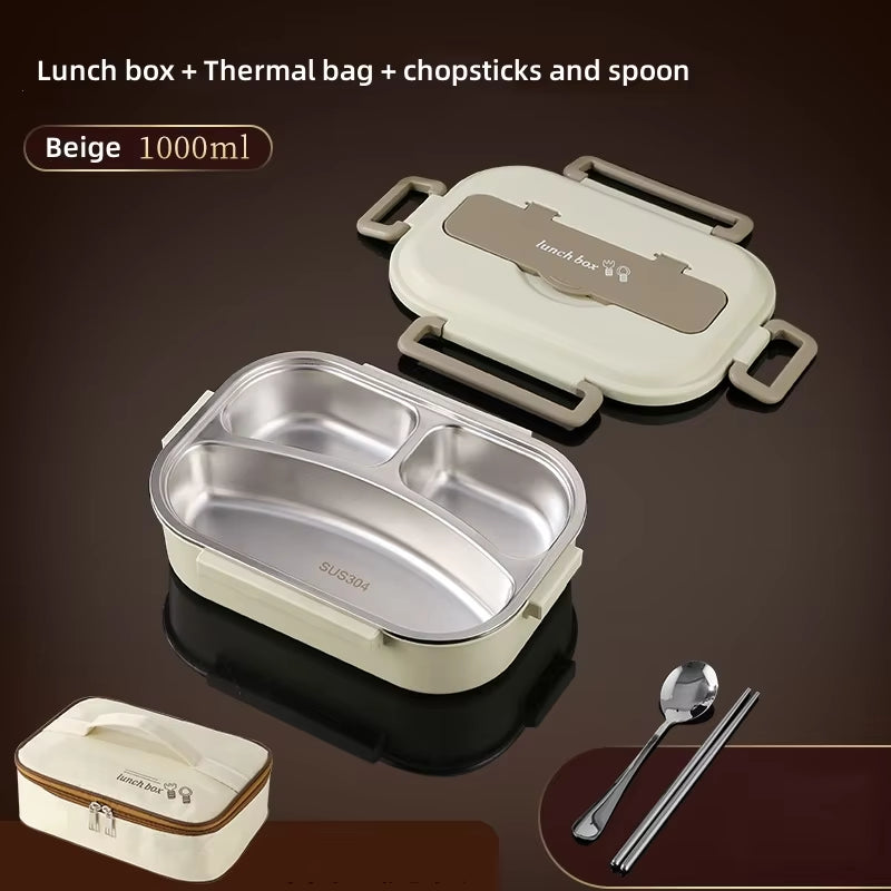 304 Stainless Steel Insulated Lunch Box Office Workers Sealed Portable Lunch Box with Bag Students Kids Commercial Bento Box Set