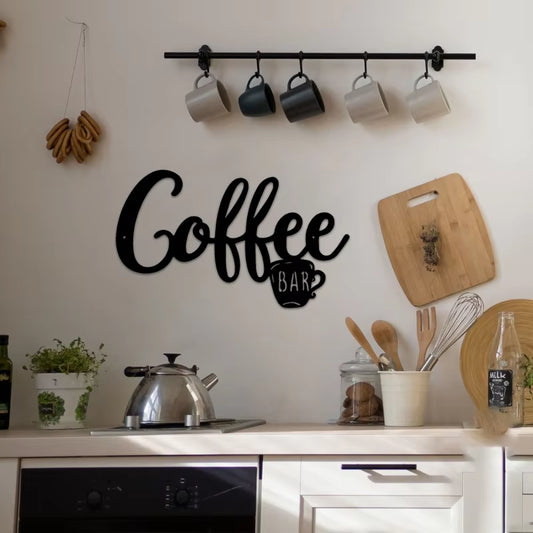 Creative Coffee Cup Bar Signs Metal Hanging Board Wall Art Decoration Black COFFEE Letters Sign for Cafe Farmhouse Kitchen Decor