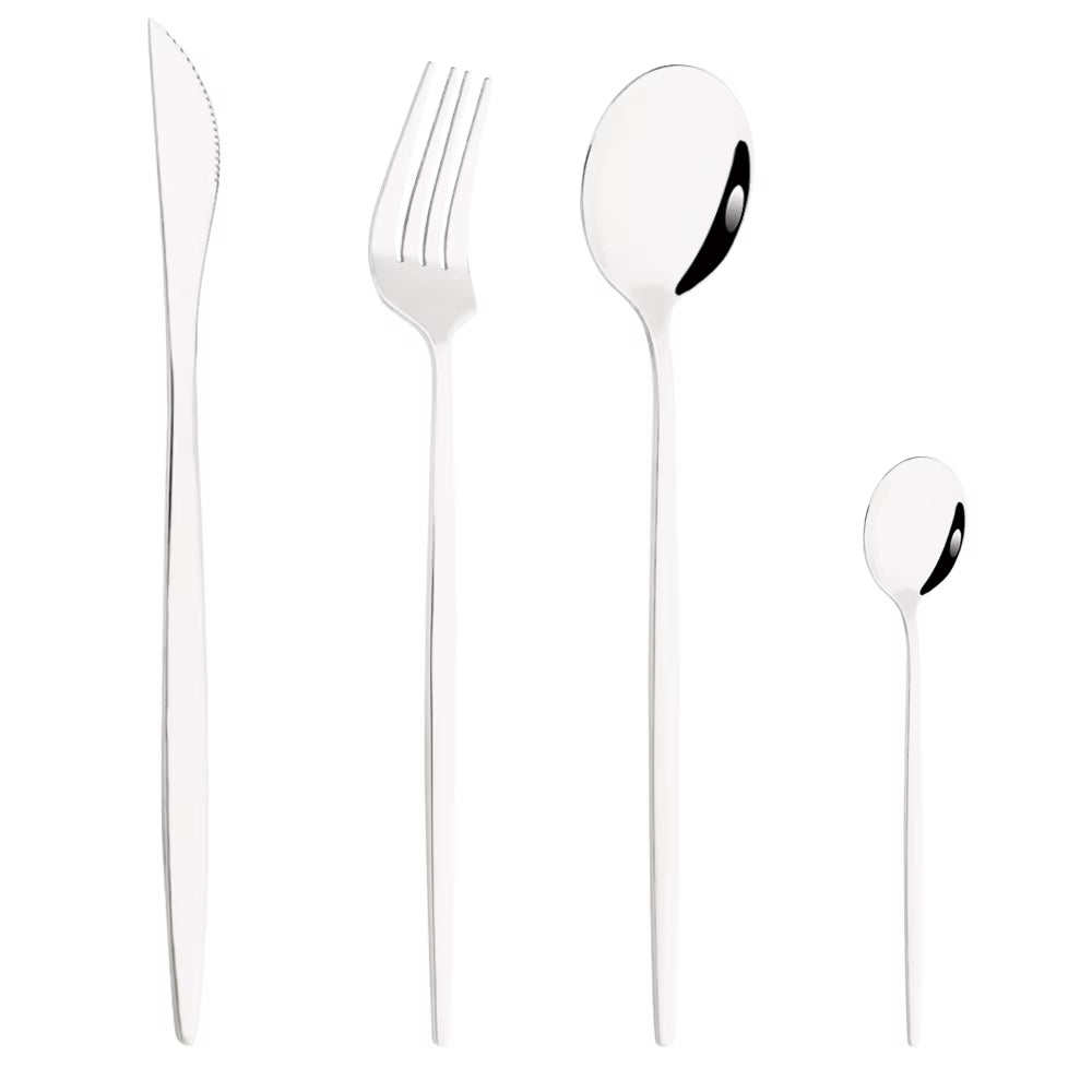 Pink Silver Stainless Steel Dinnerware Set Fork Knife Soup Ice Spoon Cutlery Set Western Flatware Kitchen Silverware Set