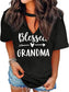 Blessed Grandma Shirt Funny Cute Graphic Tees Women Letter Print T-Shirt Casual Short Sleeve Tops