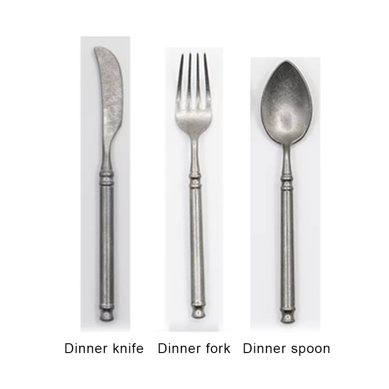 Retro Scrub 304 Stainless Steel Flatware Kitchen Cutlery Set Steak Knife Fork Spoon Set Dessert Fork Vintage Restaurant Cutlery