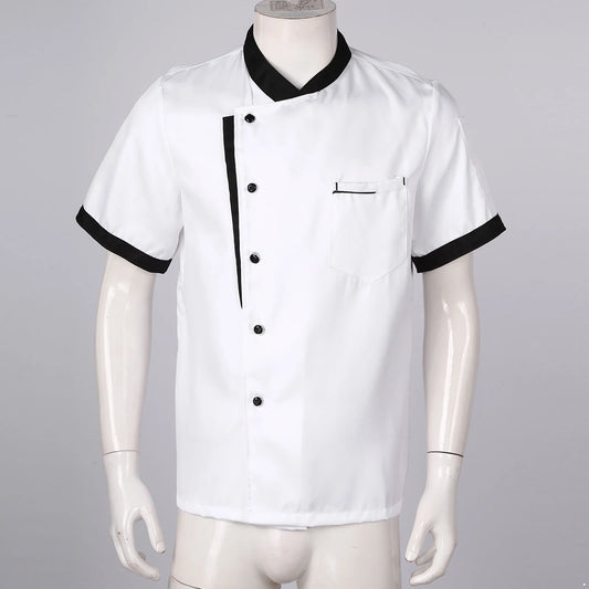 Men'S Short Sleeve Button Chef Coat Jacket Kitchen Cook Shirt Uniforms for Food Service White XL