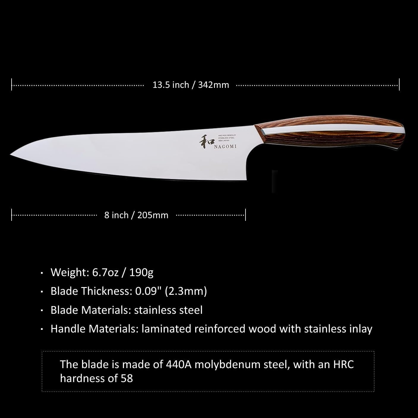 ] 8 Inch Chef Knife | Stainless Steel HRC58 Professional Japanese Kitchen Cooking Knife with Ergonomic Handle for Thick Meat and Fish | Stylish Gift Box