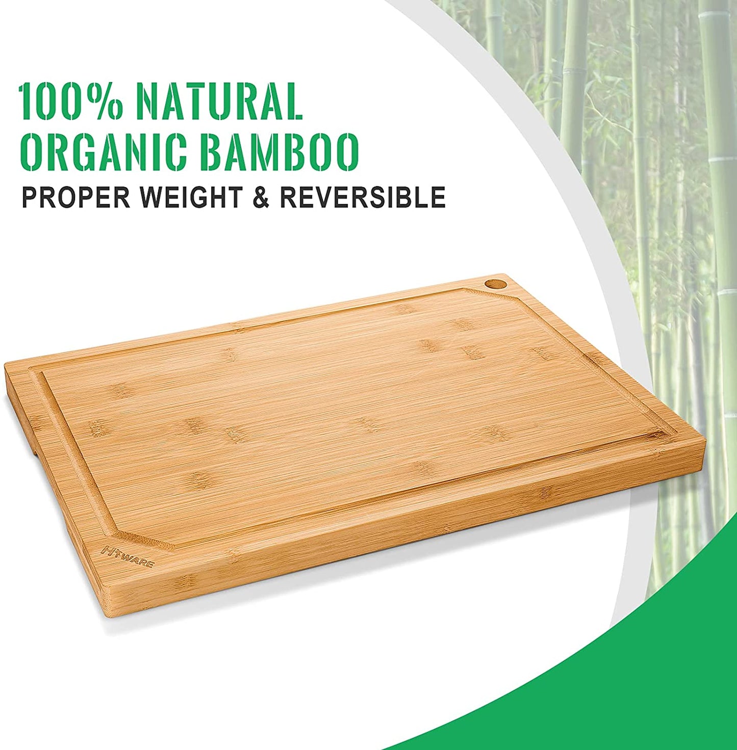 Extra Large Bamboo Cutting Board for Kitchen, Heavy Duty Wood Cutting Board with Juice Groove, 100% Organic Bamboo, Pre Oiled, 18" X 12"