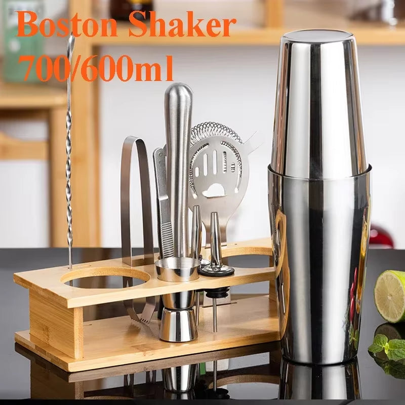 Stainless Steel Cocktail Shaker Set Mixer Bartender Kit Cobbler Boston Shaker Bars Set Tools Jigger Mixer Muddler Pourer Spoon