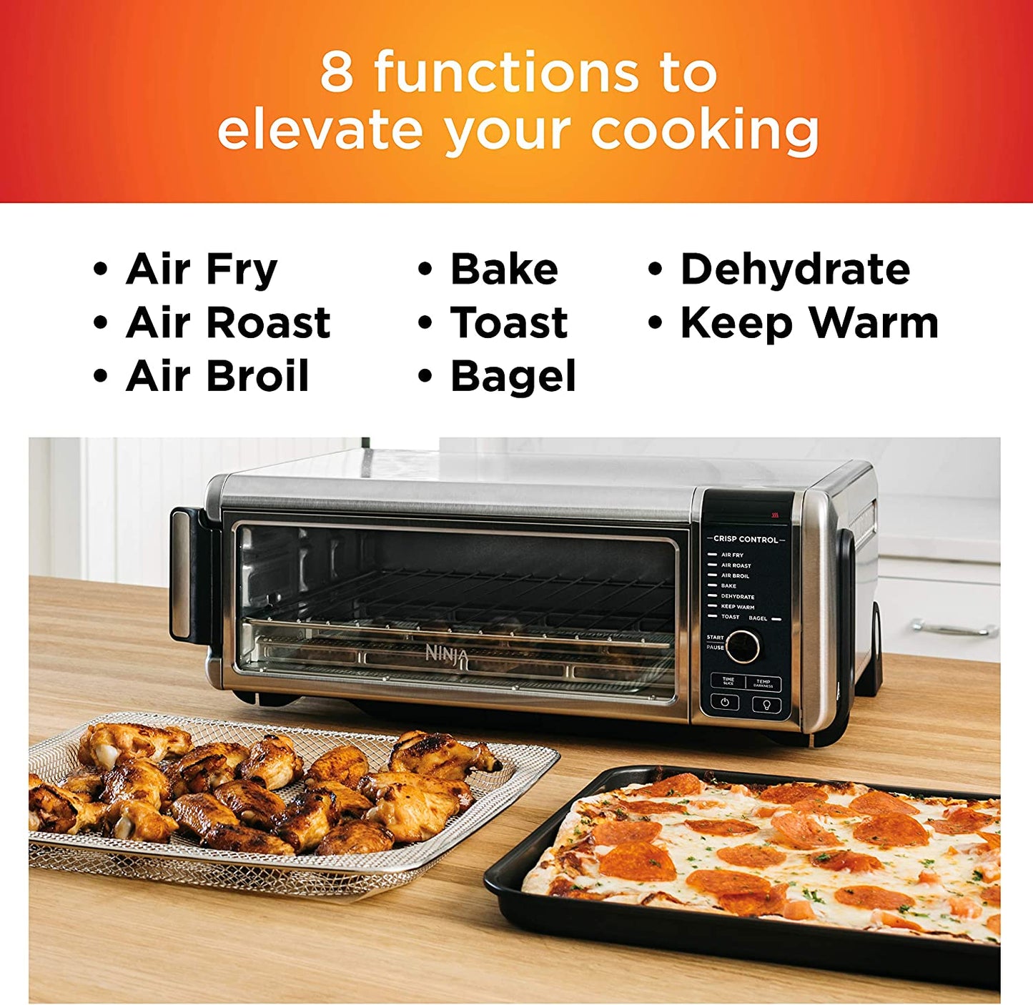 SP101 Digital Air Fry Countertop Oven with 8-In-1 Functionality, Flip up & Away Capability for Storage Space, with Air Fry Basket, Wire Rack & Crumb Tray, Silver