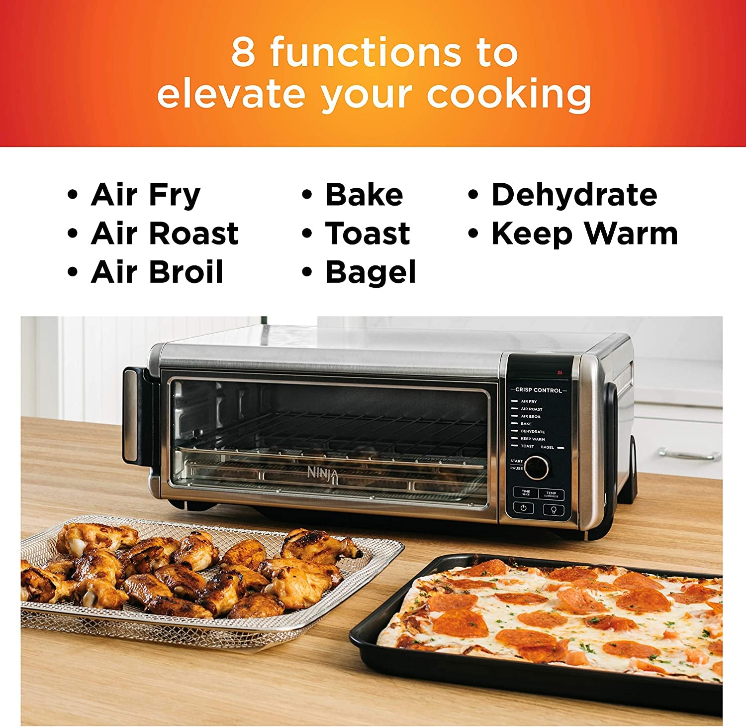 SP101 Digital Air Fry Countertop Oven with 8-In-1 Functionality, Flip up & Away Capability for Storage Space, with Air Fry Basket, Wire Rack & Crumb Tray, Silver