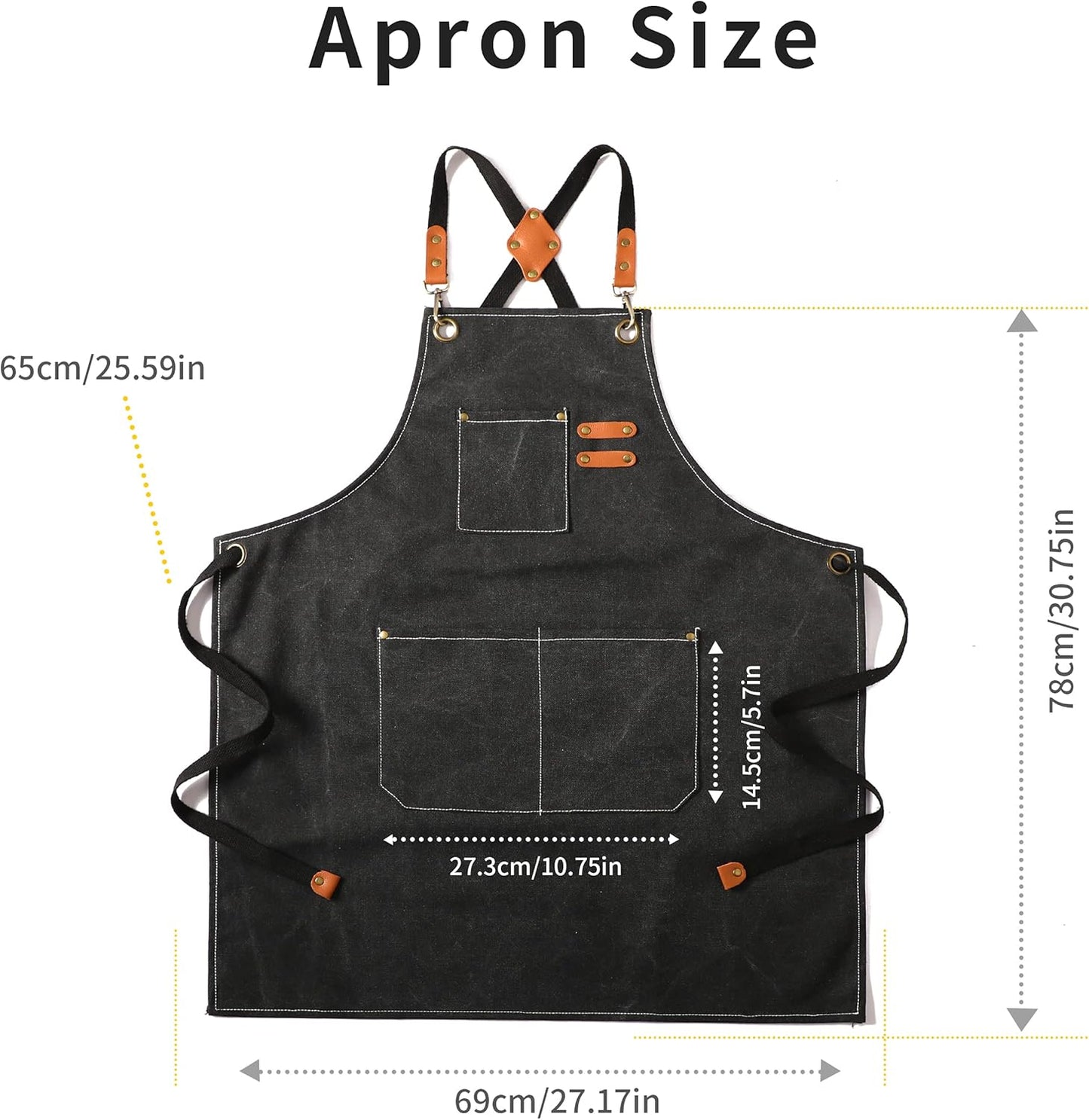 Canvas Cross Back Chef Cotton Aprons for Men Women with Large Pockets