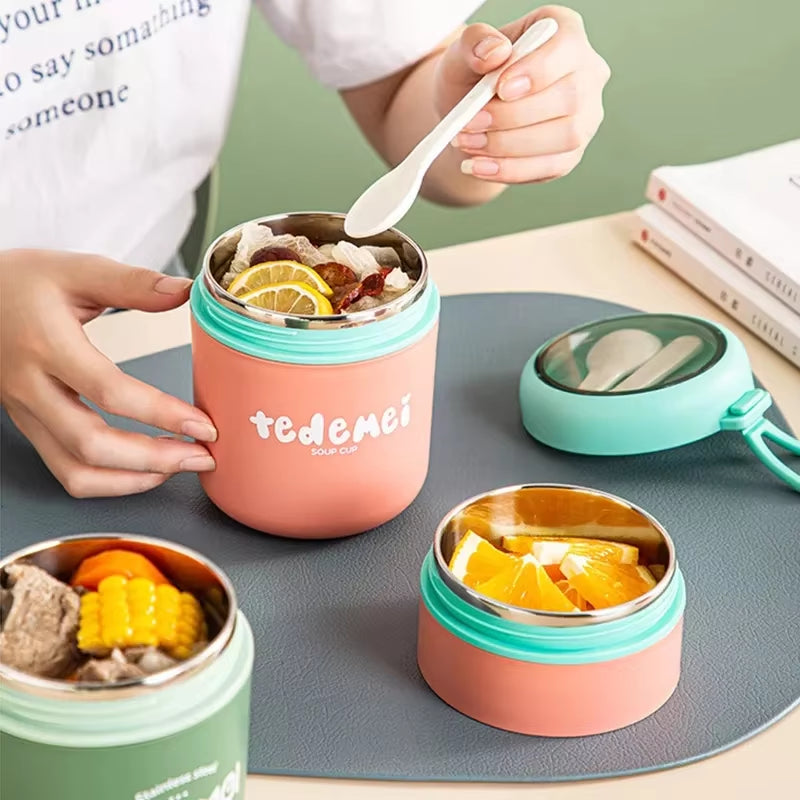 710ML Stainless Steel Bento Box Vacuum Drinking Soup Cup with Spoon Thermal Jar Insulated Soup Thermos Food Containers Lunch Box