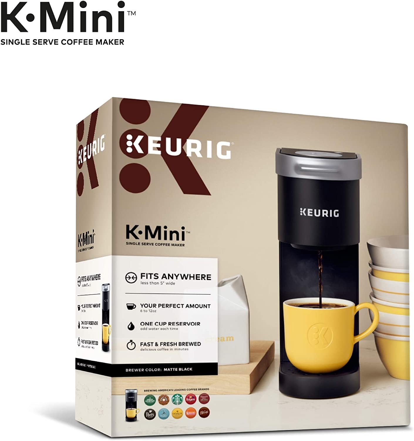 K-Mini Single Serve K-Cup Pod Coffee Maker, 6 to 12Oz Brew Size, with Cord Storage, Perfect for Small Spaces, Black