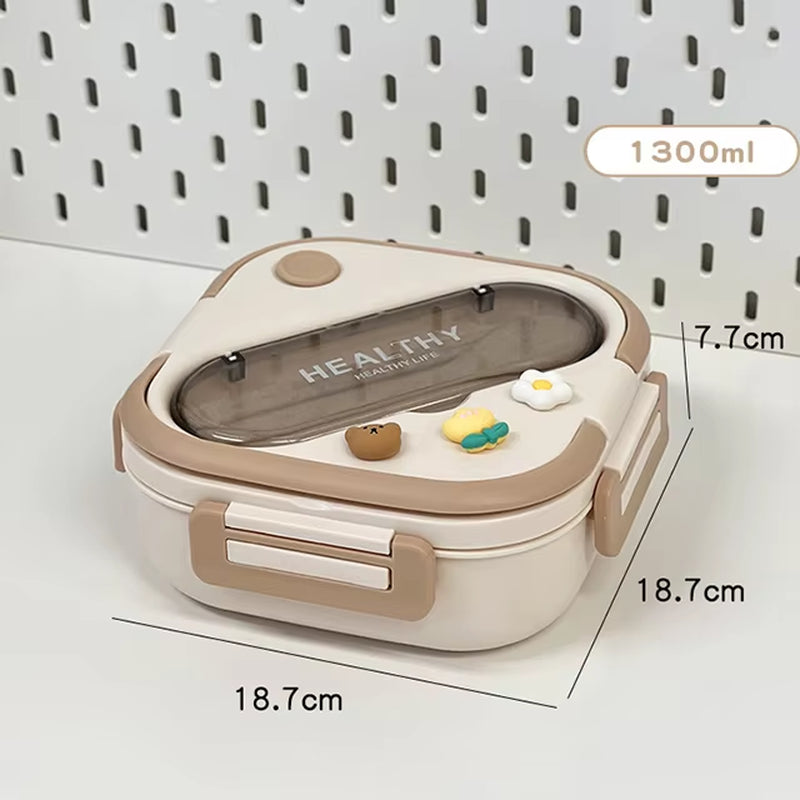 Simple Cute Portable Lunch Box with Compartment for Girls School Kids Plastic Picnic Bento Box Microwave Food Storage Containers