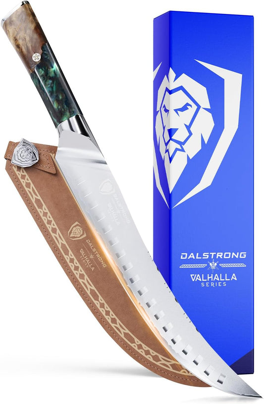 Butcher Knife - 10 Inch - Valhalla Series - 9CR18MOV HC Steel Kitchen Knife - Celestial Resin & Wood Handle - Razor Sharp Breaking Knife Gift- Heavy Duty - BBQ Meat Slicer - W/Leather Sheath