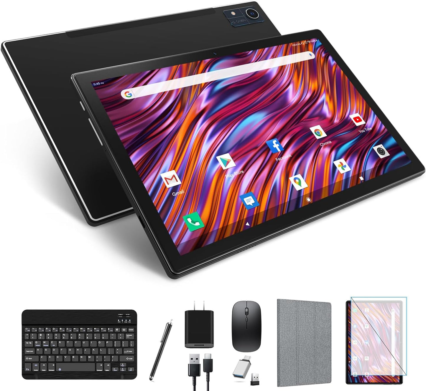 Latest 2024 Android 13 Tablet, 128GB+16(8+8 Expand)Gb/512Gb Expandable, Octa-Core Tablet with 5G Wifi, 8000Mah Battery, 10.1 Inch Tablet with 21MP Camera, Tablet with Keyboard, Bluetooth, Mouse, Case.